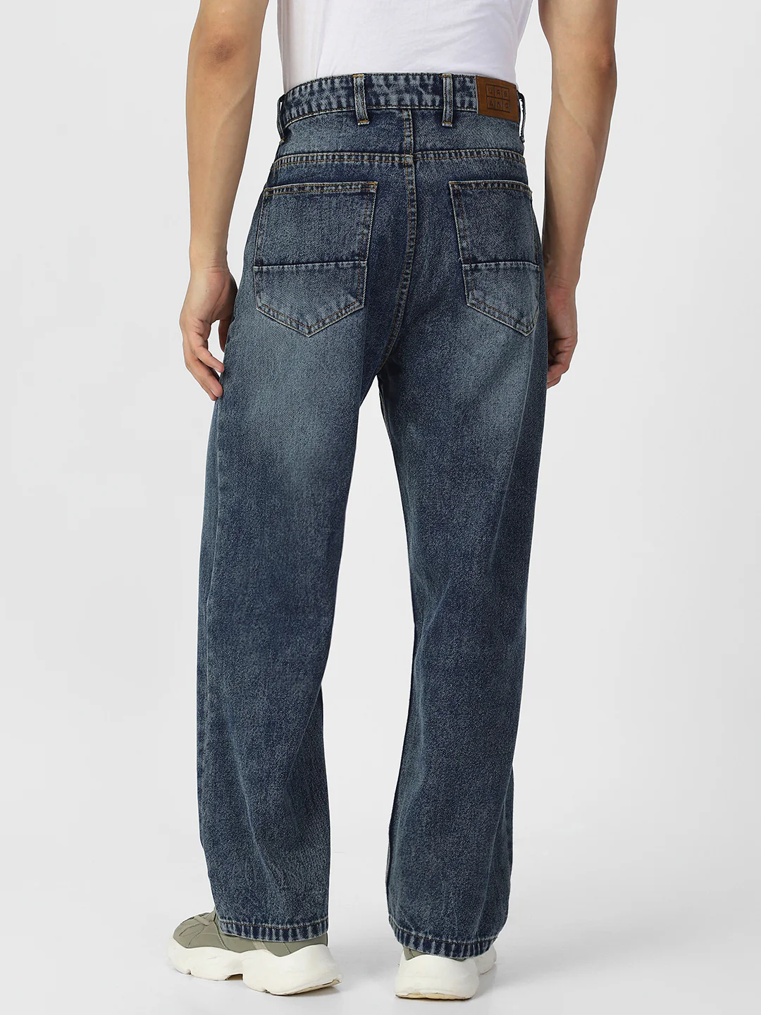 Men's Blue Loose Baggy Fit Washed Jeans Non-Stretchable - Image 3