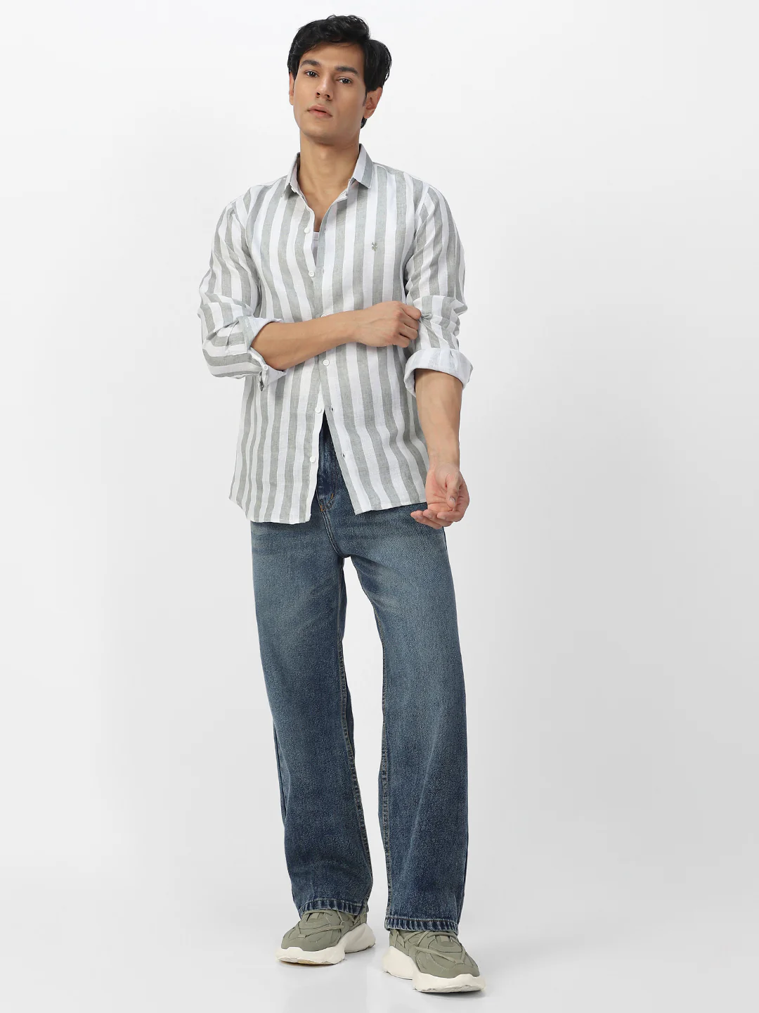 Men's Blue Loose Baggy Fit Washed Jeans Non-Stretchable - Image 4