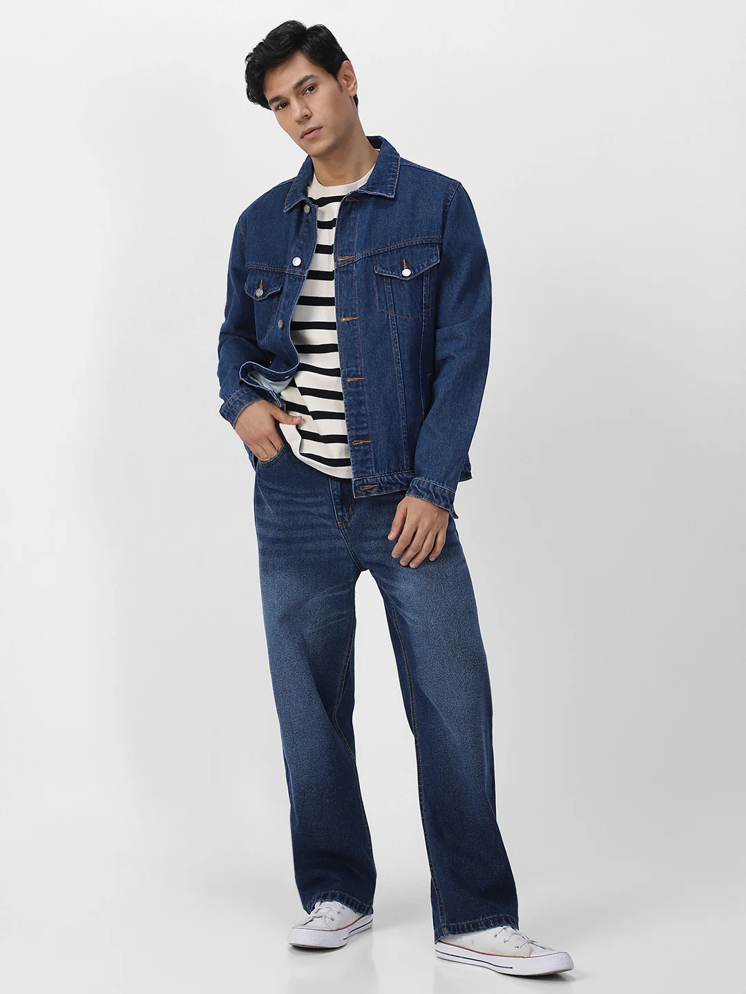 Men's Blue Loose Baggy Fit Washed Jeans Non-Stretchable - Image 4