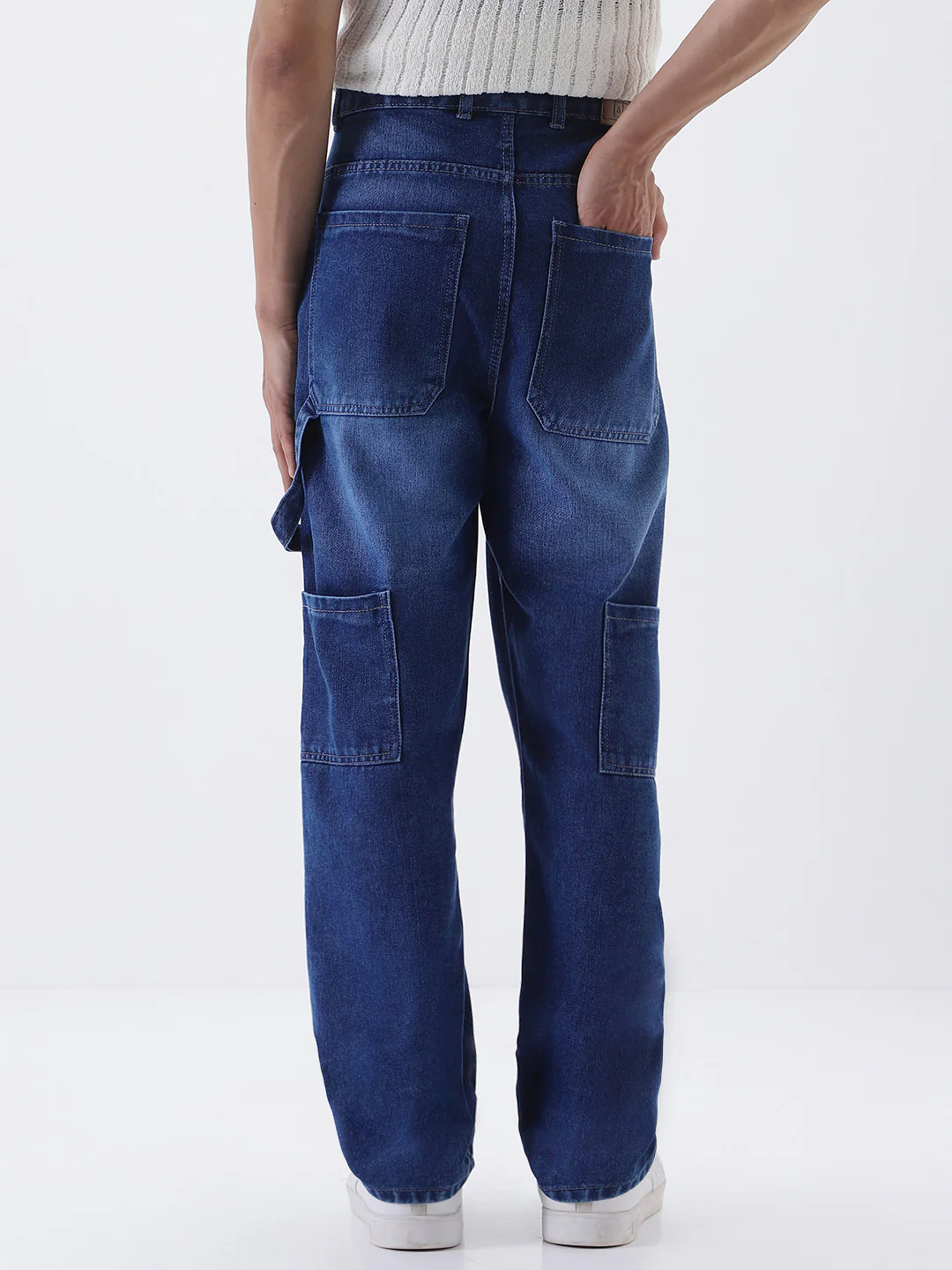 Men's Blue Loose Fit Cargo Carpenter Jeans With 6 Pockets Non-Stretchable - Image 3