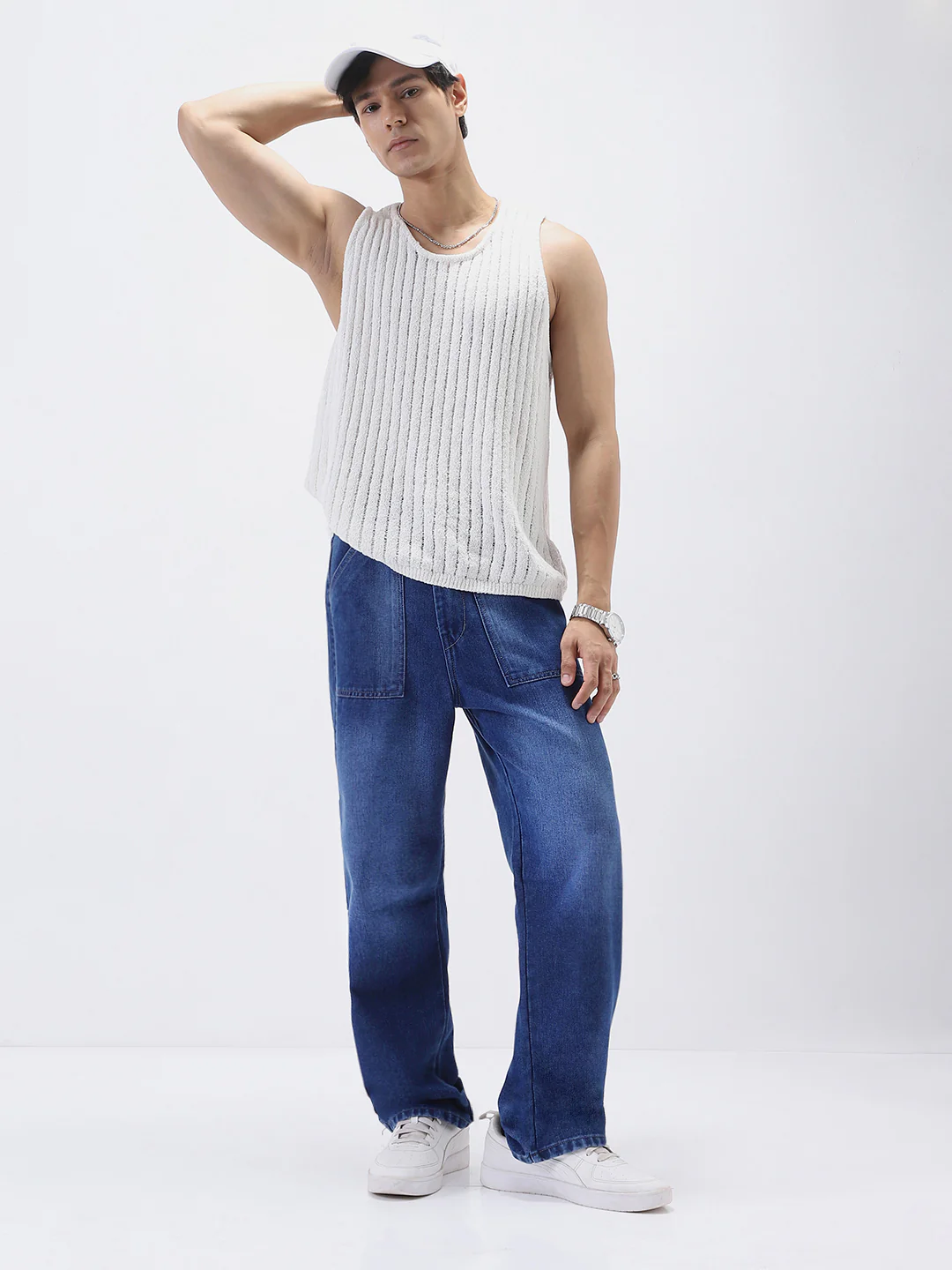 Men's Blue Loose Fit Cargo Carpenter Jeans With 6 Pockets Non-Stretchable - Image 4