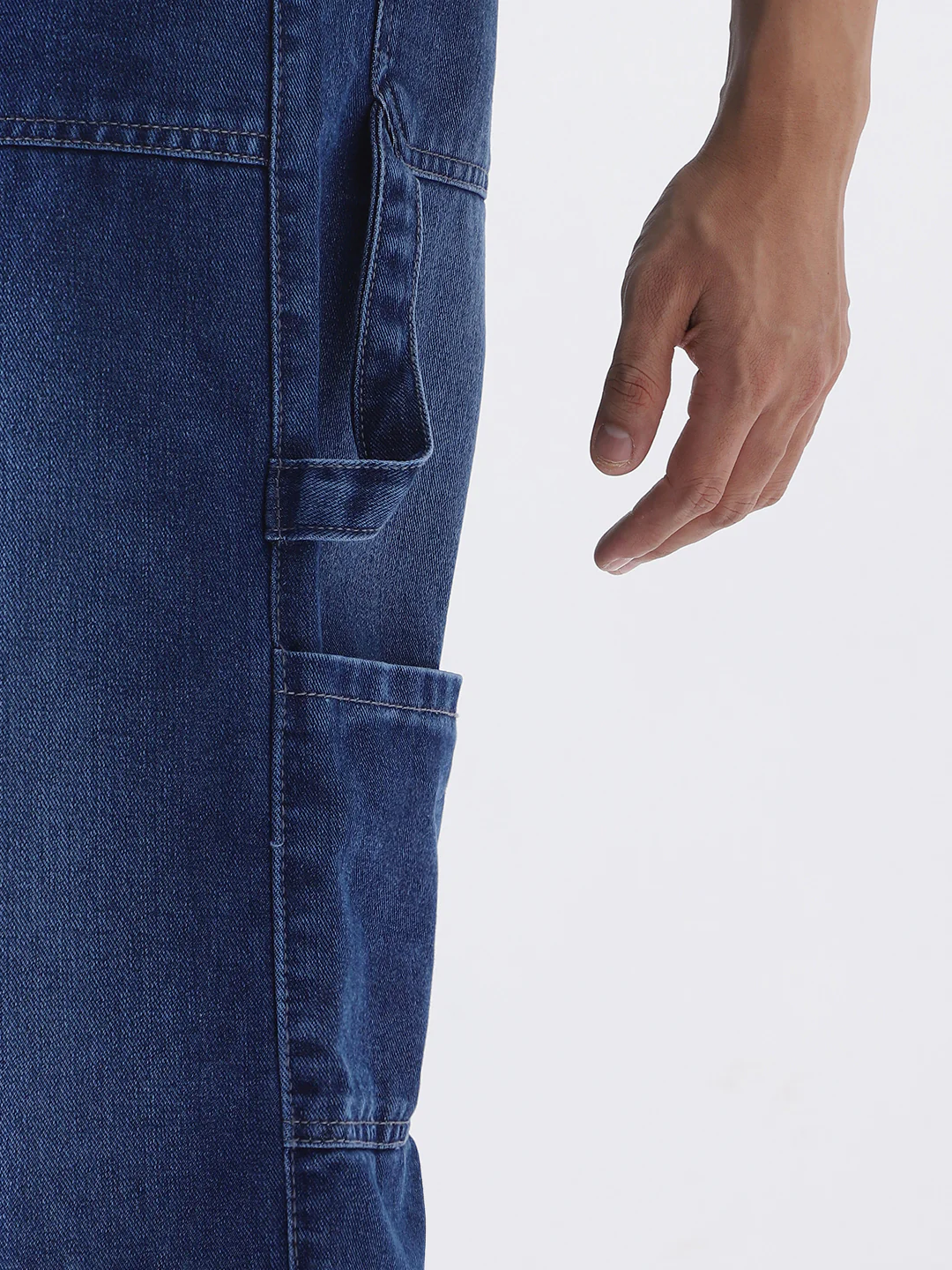 Men's Blue Loose Fit Cargo Carpenter Jeans With 6 Pockets Non-Stretchable - Image 5