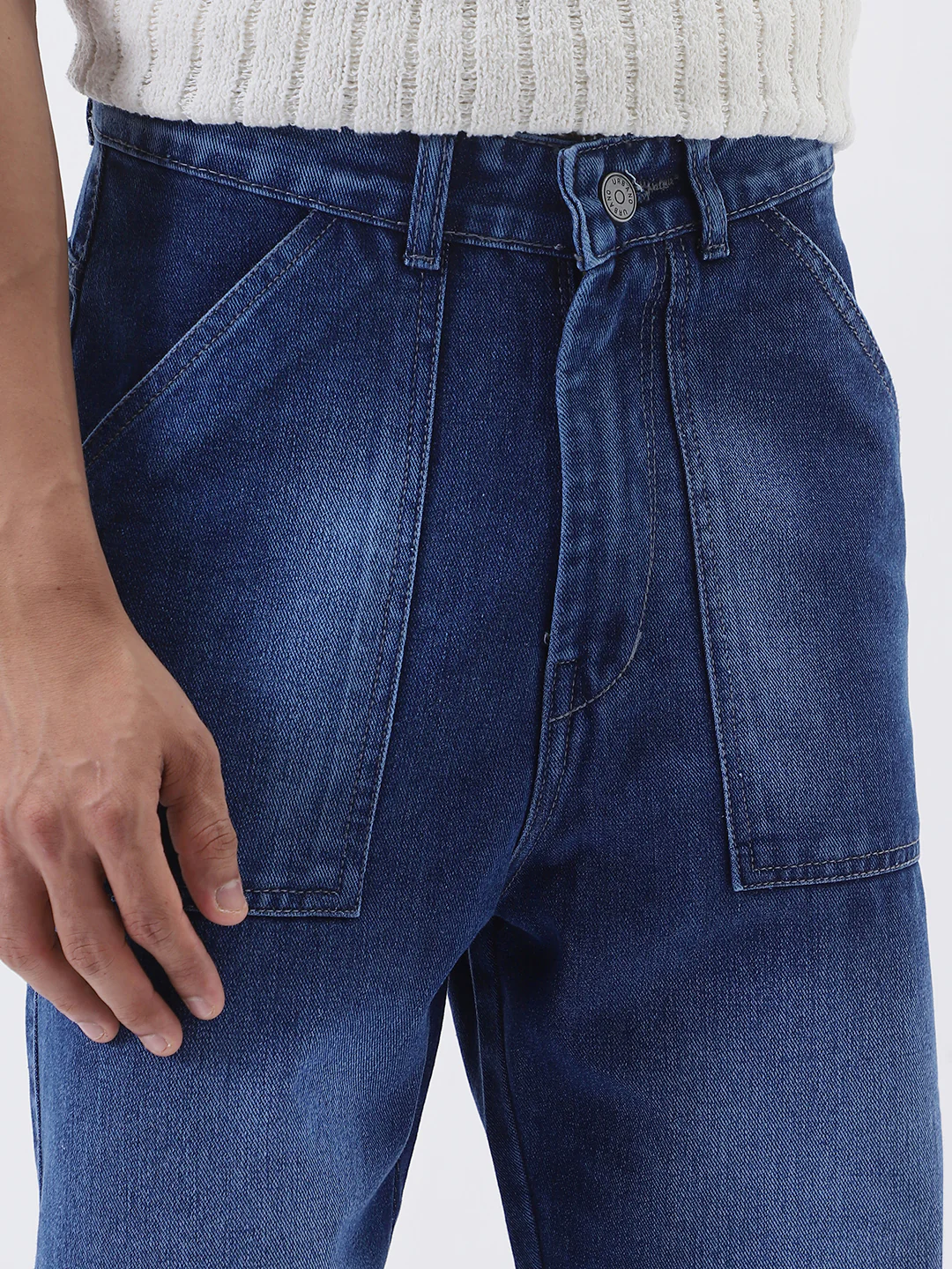Men's Blue Loose Fit Cargo Carpenter Jeans With 6 Pockets Non-Stretchable - Image 6
