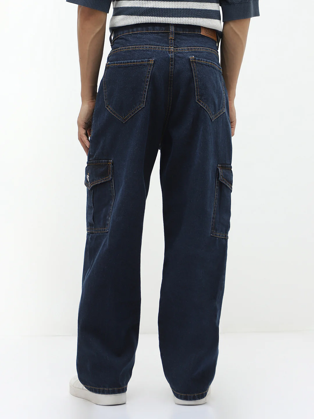 Men's Blue Loose Fit Cargo Jeans with 6 Pockets Non-Stretchable - Image 4