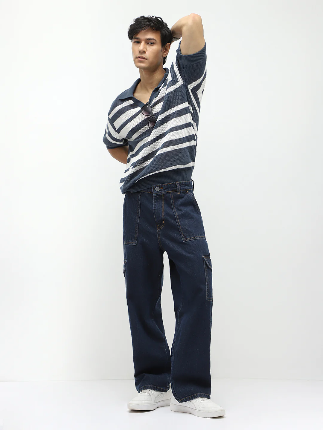 Men's Blue Loose Fit Cargo Jeans with 6 Pockets Non-Stretchable - Image 5
