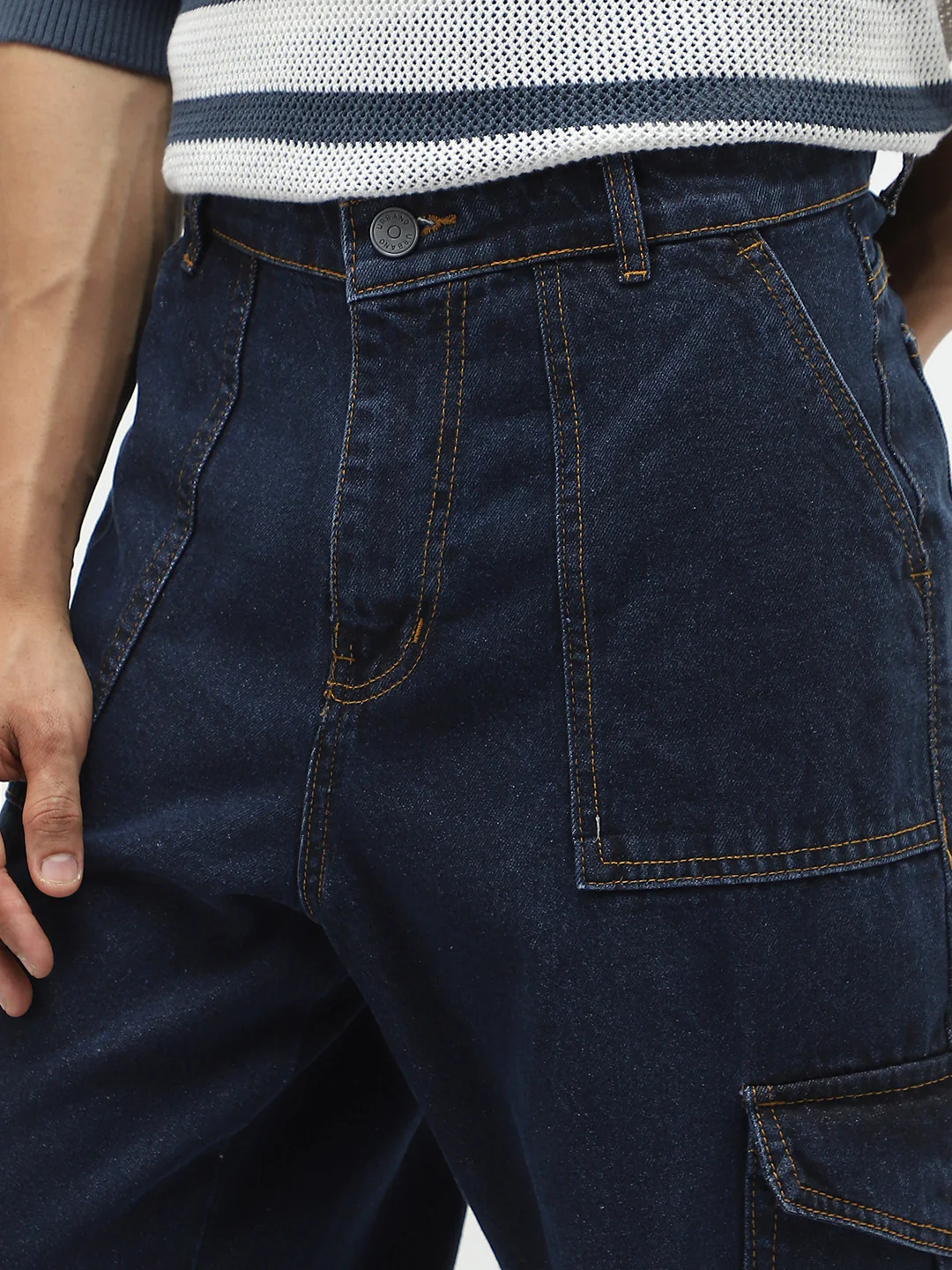 Men's Blue Loose Fit Cargo Jeans with 6 Pockets Non-Stretchable - Image 6
