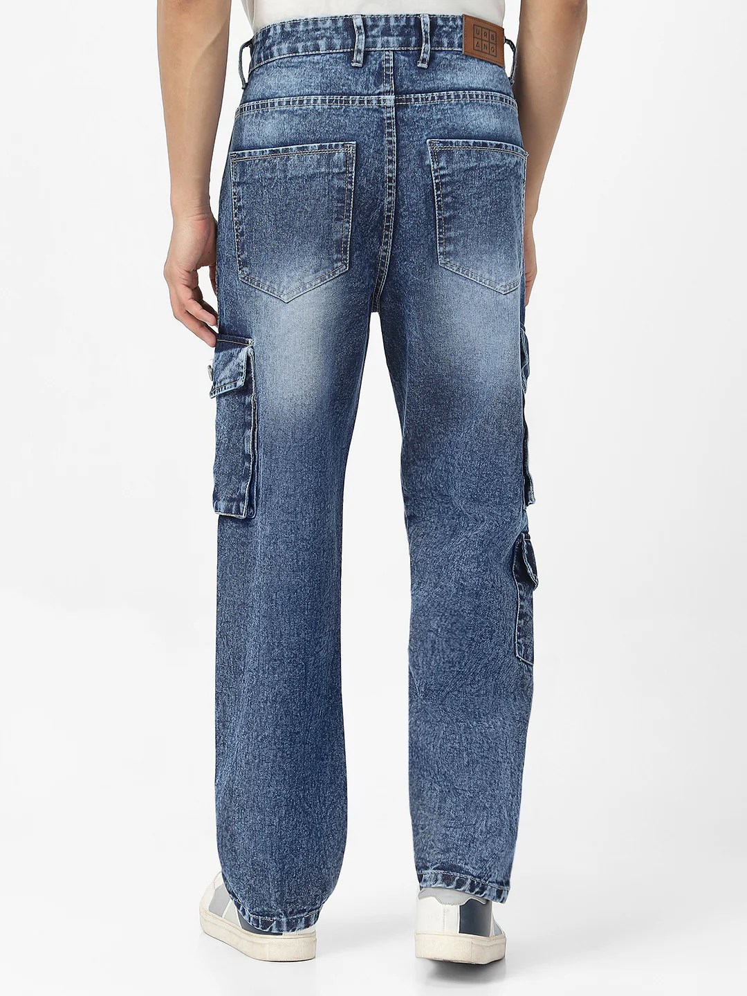 Men's Blue Loose Baggy Fit Washed Cargo Jeans with 7 Pockets Non-Stretchable - Image 4