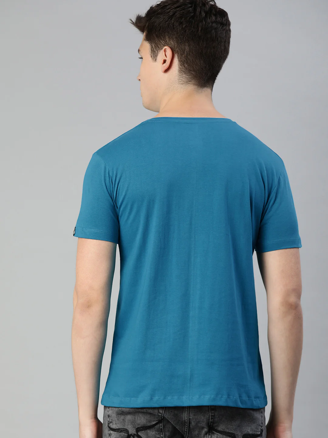 Men's Blue Printed Full Sleeve Slim Fit Cotton T-Shirt - Image 3
