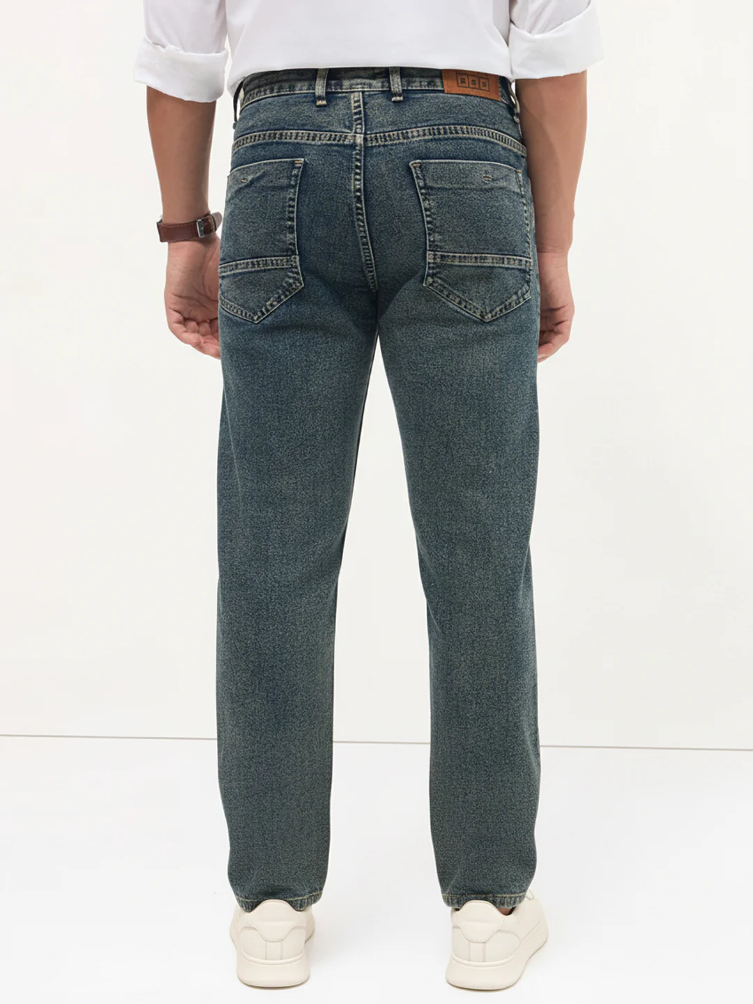 Men's Blue Regular Fit Towel Washed Yellow Tint Denim Jeans Stretchable - Image 4