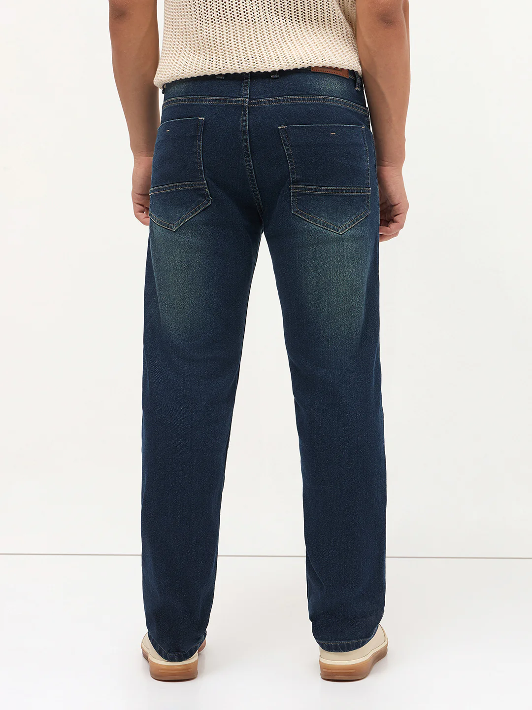 Men's Blue Regular Fit Whisker Wash Yellow Tint Denim Jeans Stretchable - Image 4