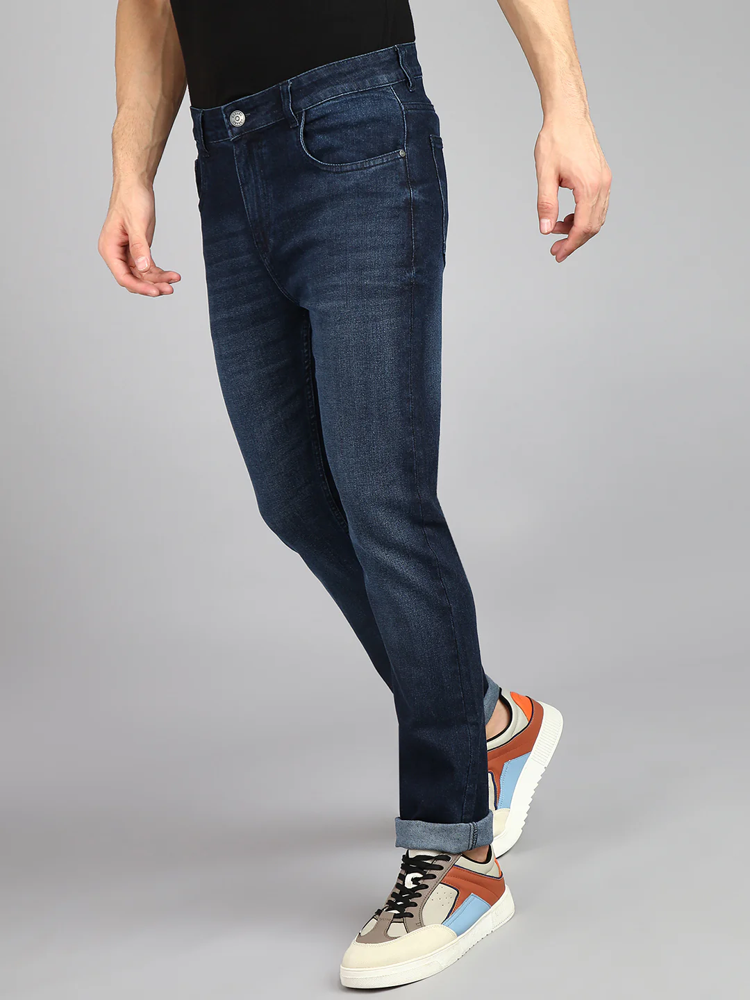 Men's Blue Regular Fit Heavy Washed Jeans Stretch - Image 2