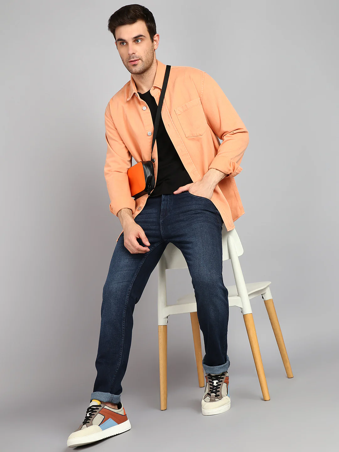 Men's Blue Regular Fit Heavy Washed Jeans Stretch - Image 4