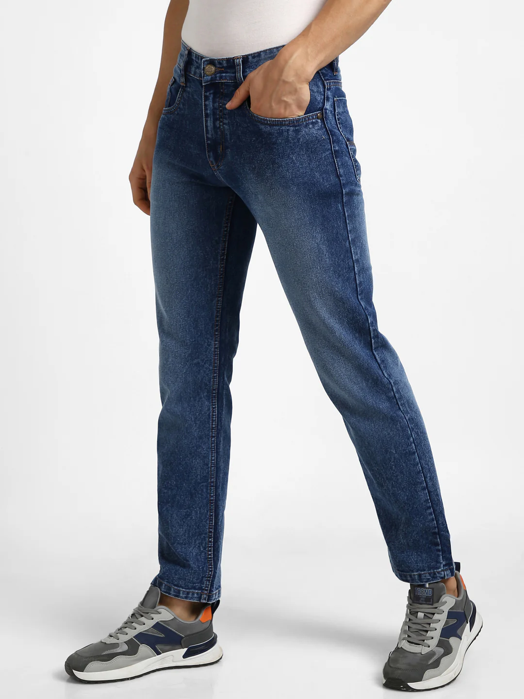 Men's Blue Regular Fit Washed Jeans Stretchable - Image 2