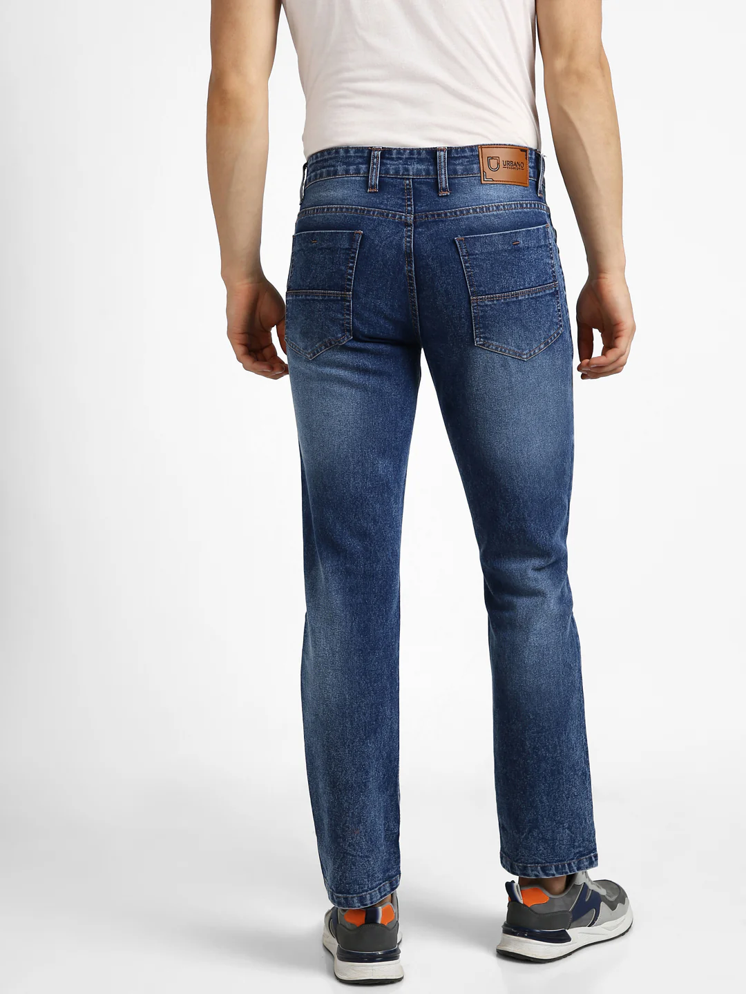 Men's Blue Regular Fit Washed Jeans Stretchable - Image 3