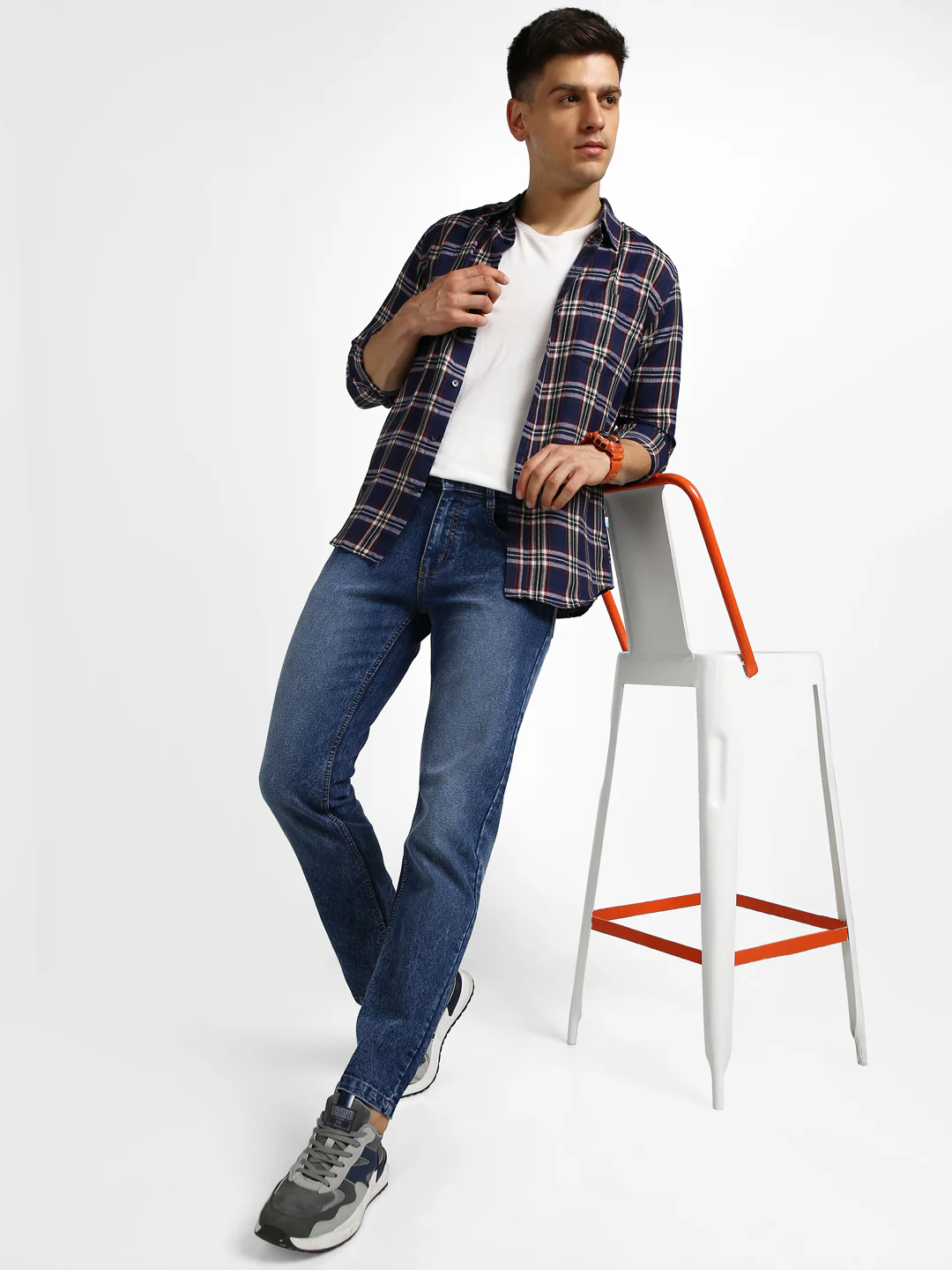 Men's Blue Regular Fit Washed Jeans Stretchable - Image 4