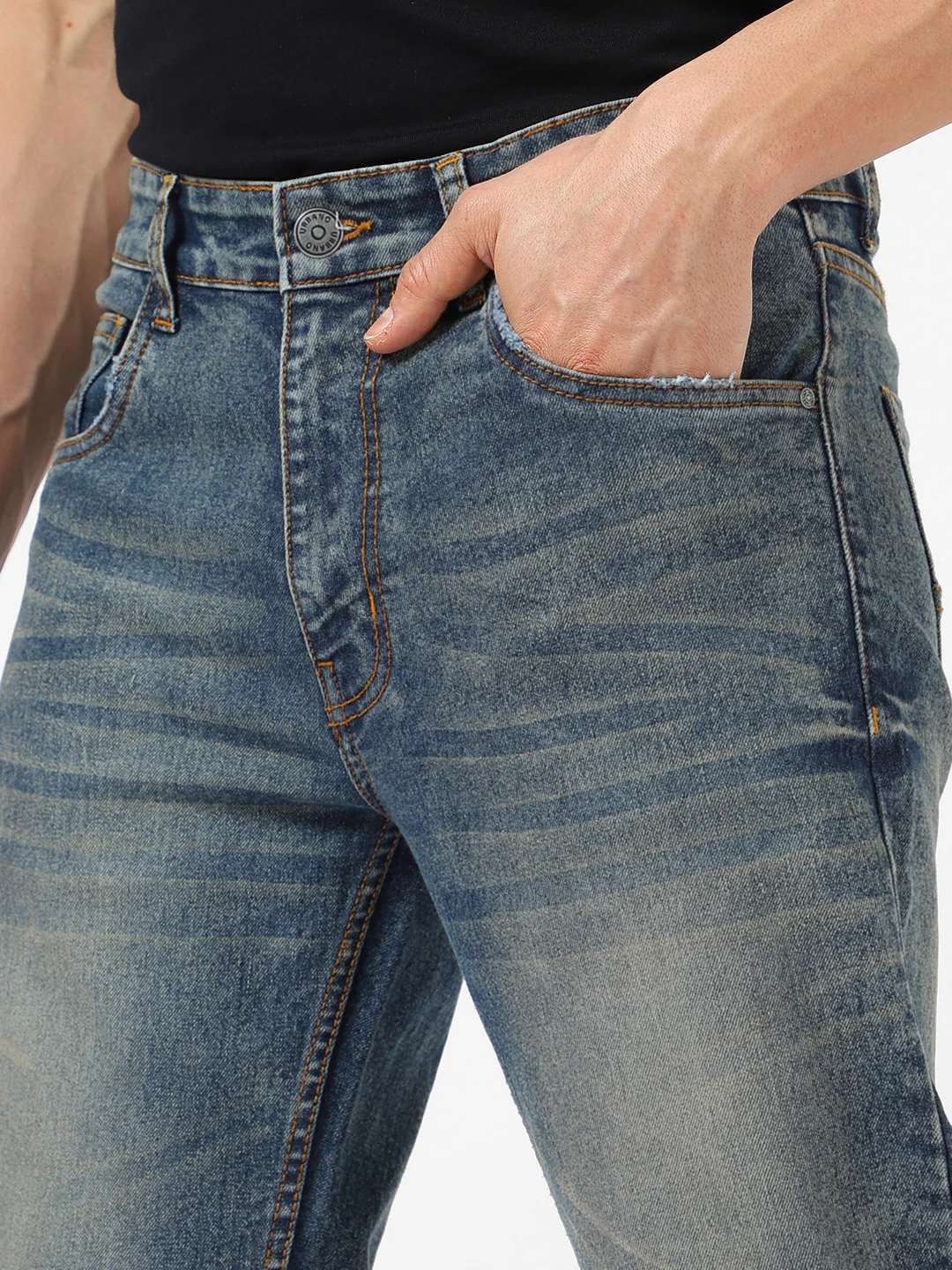 Men's Blue Regular Fit Washed Jeans Stretchable - Image 5