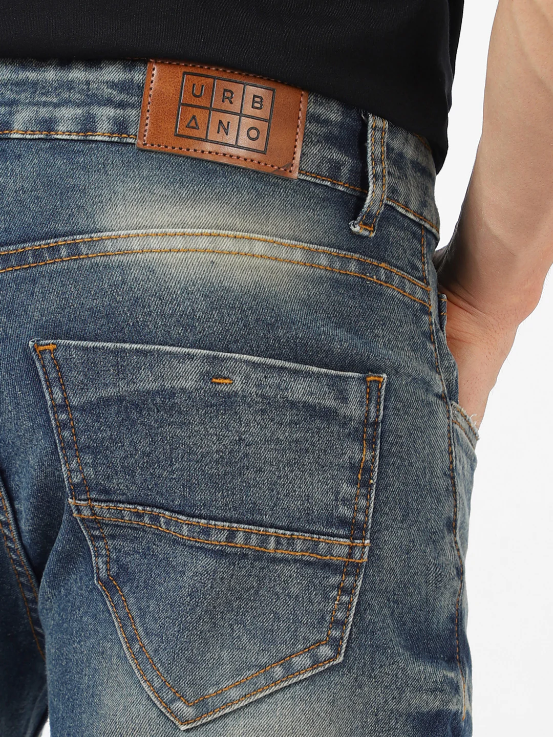 Men's Blue Regular Fit Washed Jeans Stretchable - Image 6