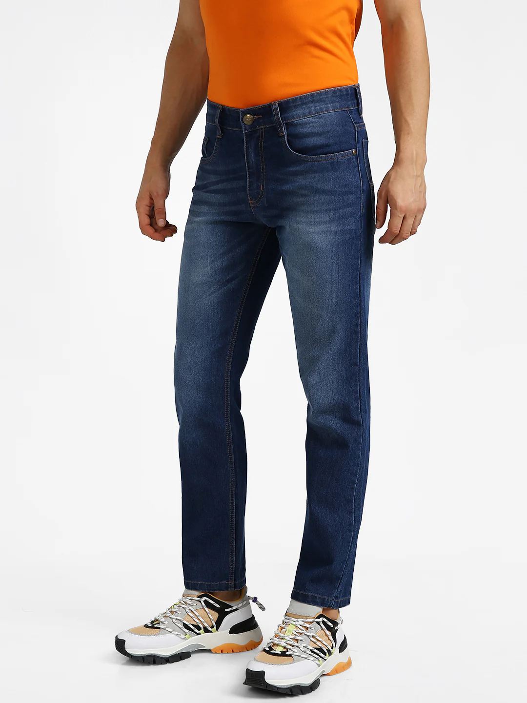 Men's Mild Blue Regular Fit Washed Jeans Stretchable - Image 2