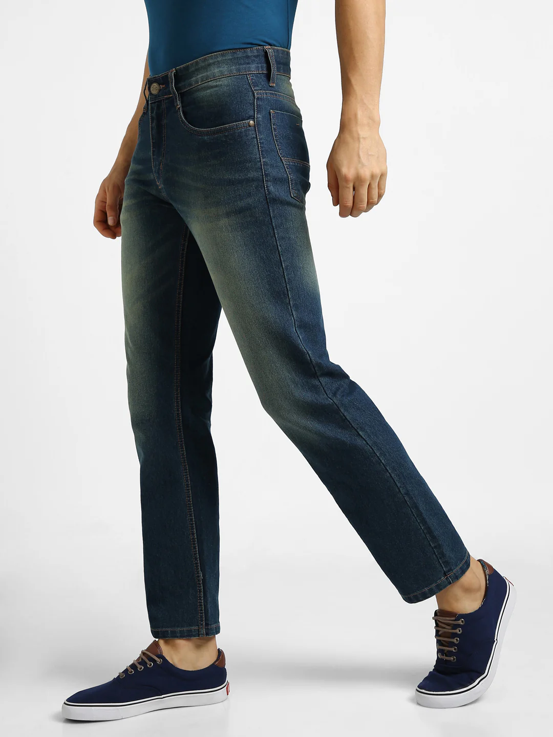 Men Blue Regular Fit Washed Jeans Stretchable - Image 2
