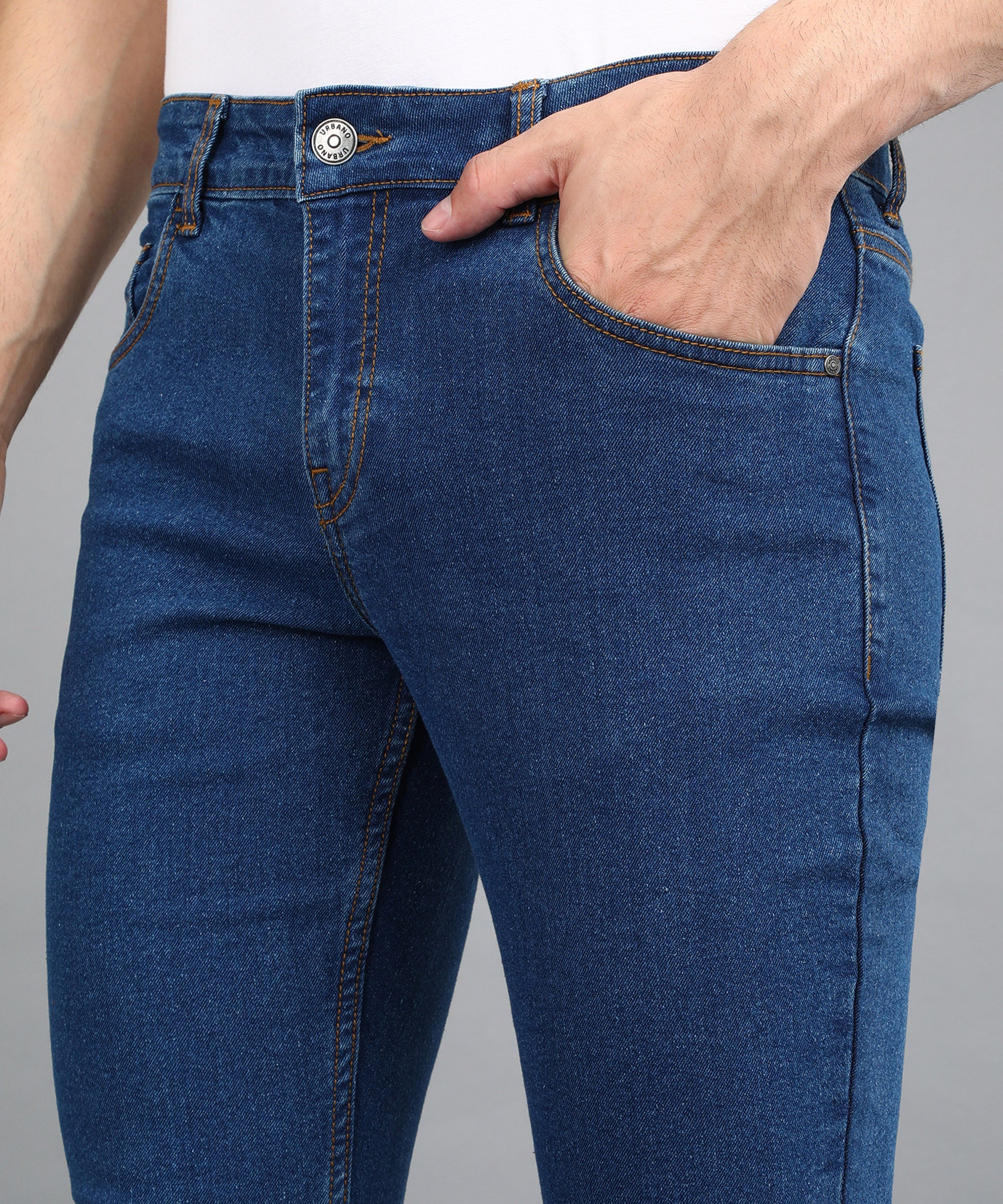 Men's Blue Regular Fit Washed Jeans Stretchable - Image 5