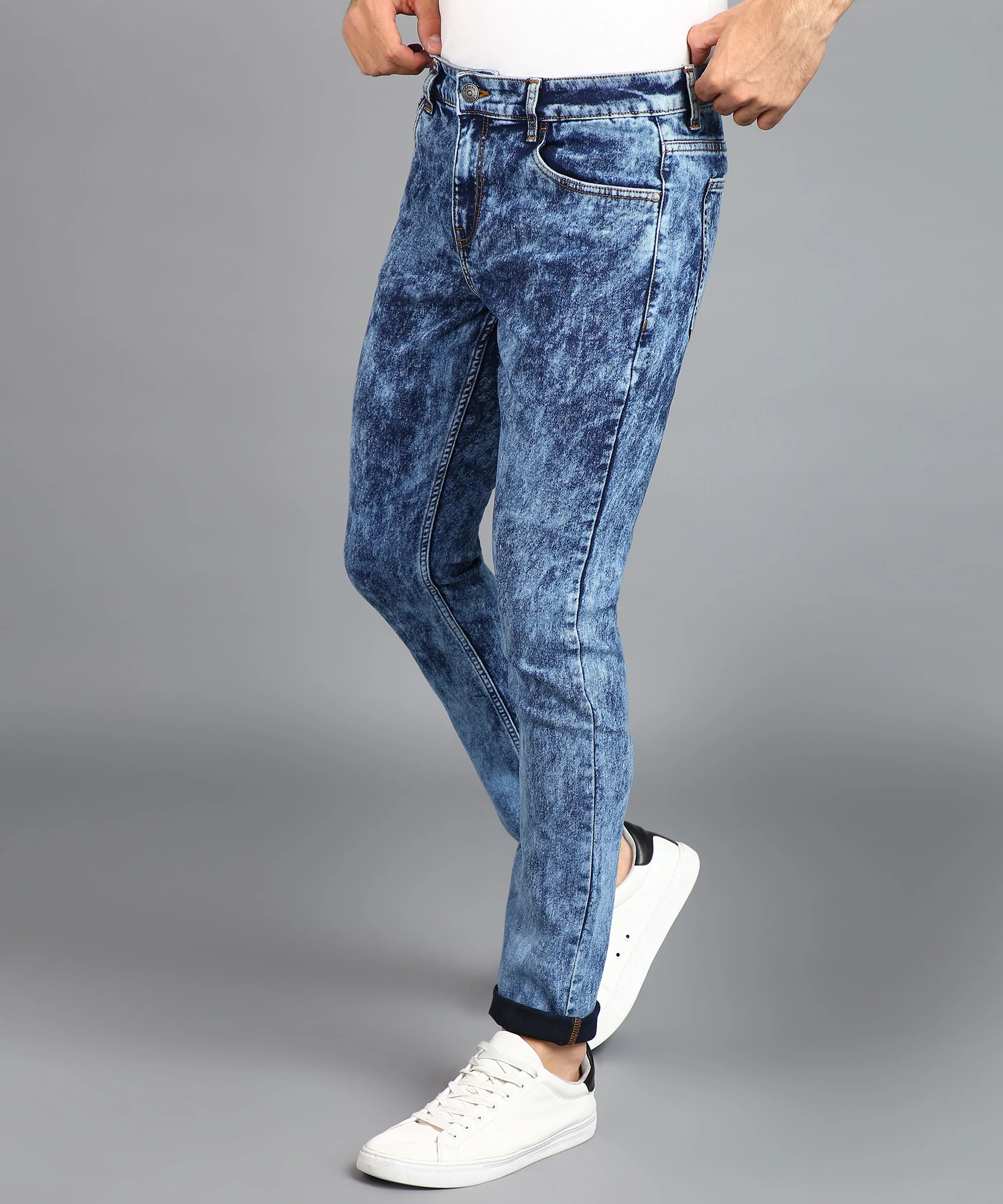 Men's Blue Regular Fit Washed Jeans Stretchable - Image 3