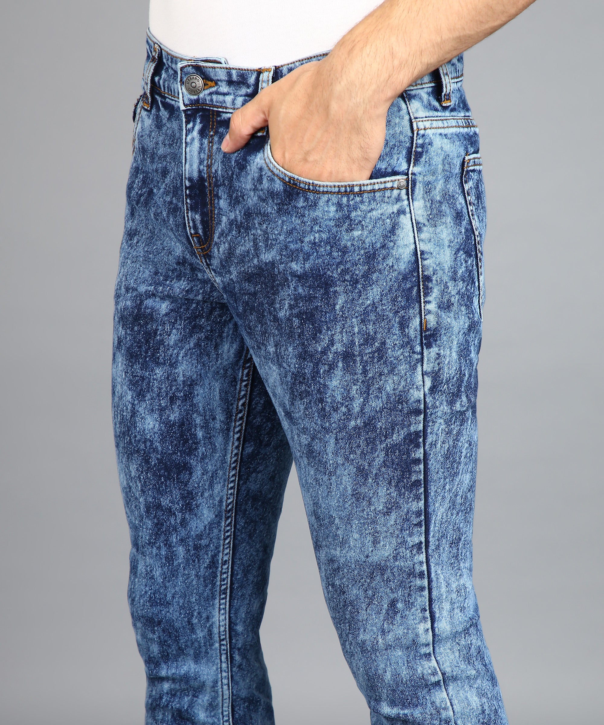 Men's Blue Regular Fit Washed Jeans Stretchable - Image 6