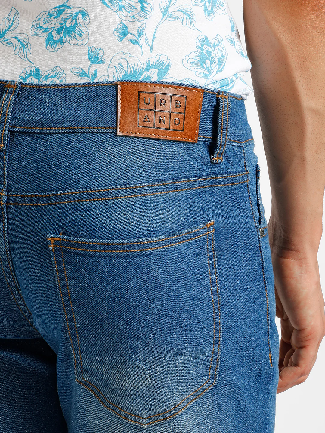 Men's Blue Regular Fit Washed Jeans Stretchable - Image 5