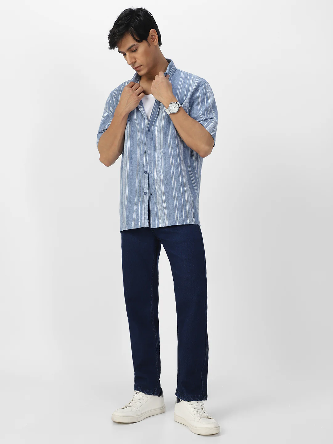 Men's Blue Regular Fit Washed Jeans Stretchable - Image 5