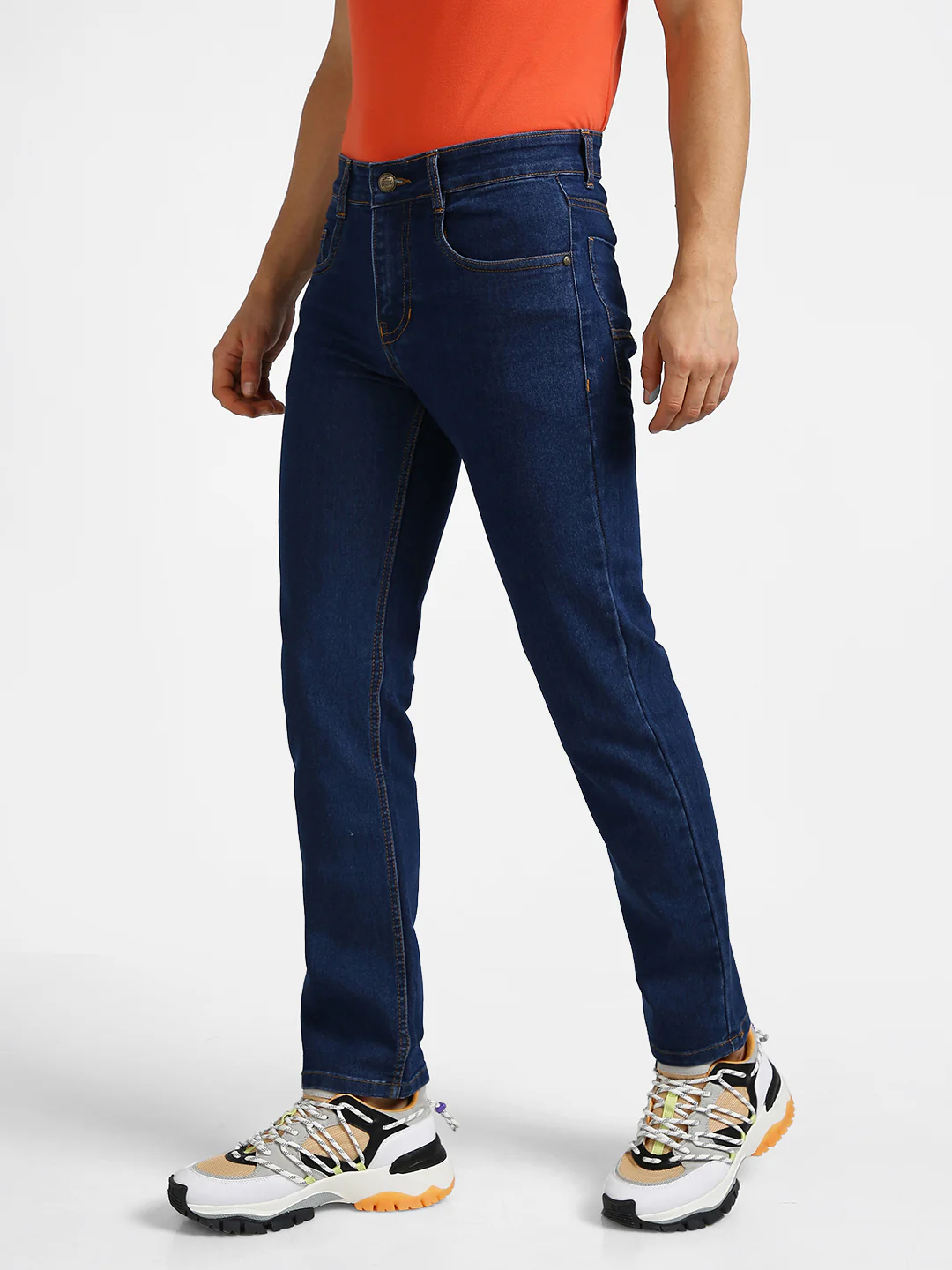 Men's Blue Regular Fit Washed Jeans Stretchable - Image 3