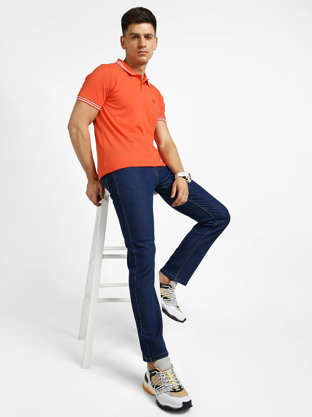 Men's Blue Regular Fit Washed Jeans Stretchable - Image 5