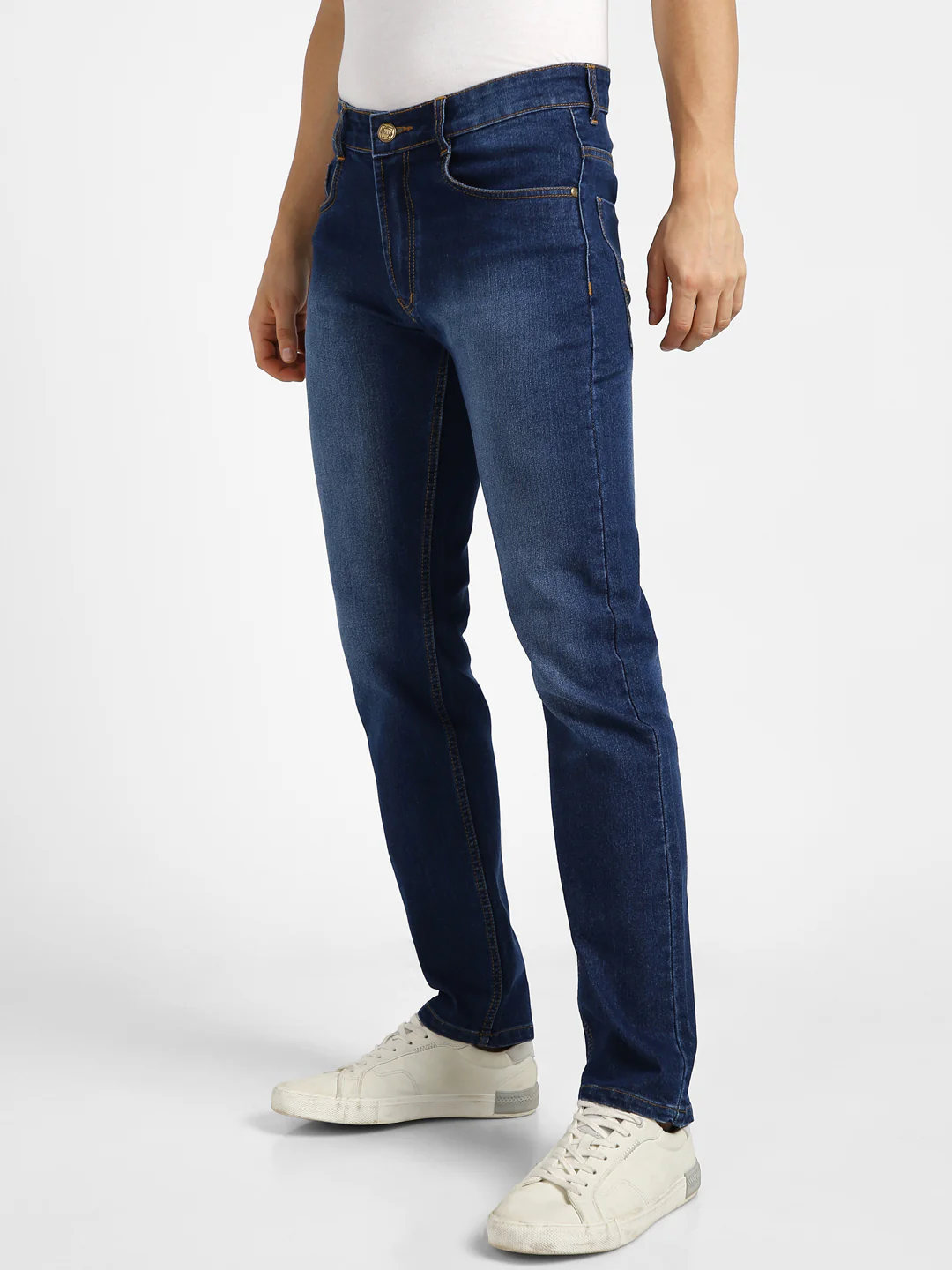 Men's Blue Regular Fit Washed Jeans Stretchable - Image 2