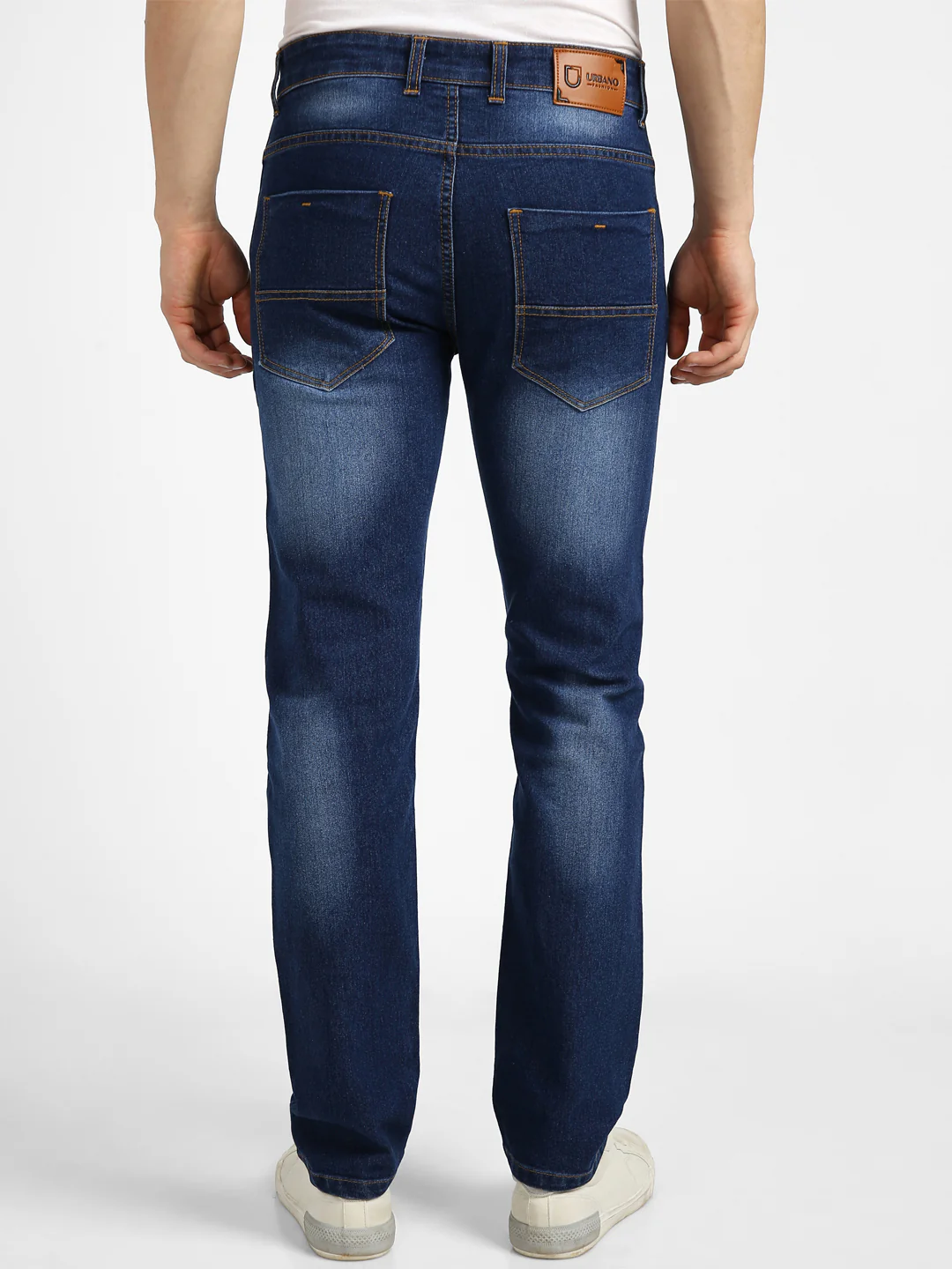 Men's Blue Regular Fit Washed Jeans Stretchable - Image 3