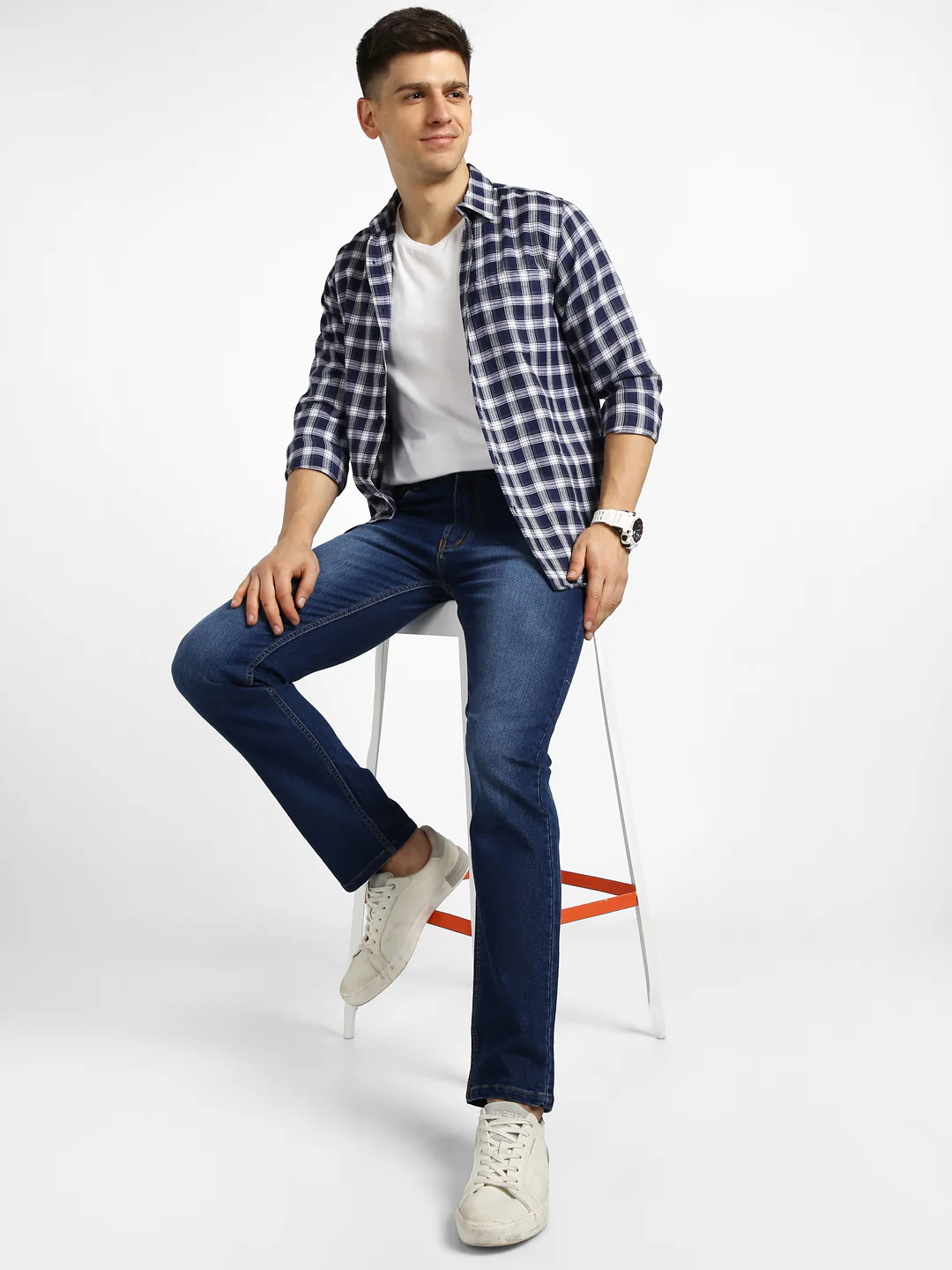 Men's Blue Regular Fit Washed Jeans Stretchable - Image 4