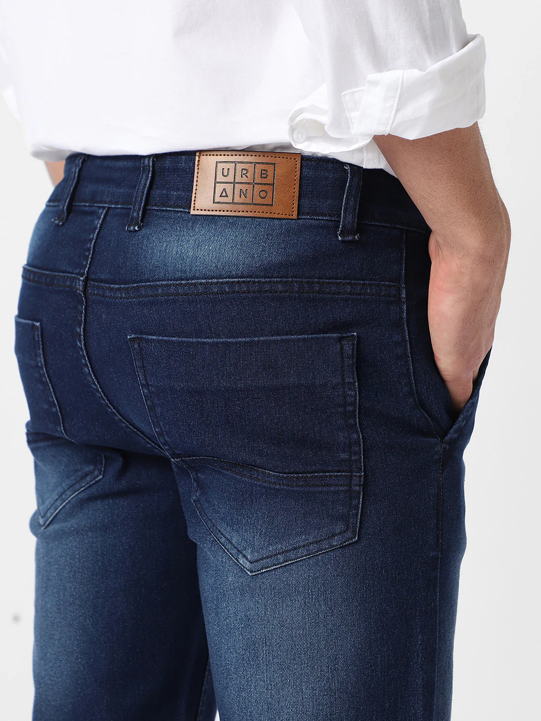 Men's Blue Regular Fit Washed Jeans Stretchable - Image 5