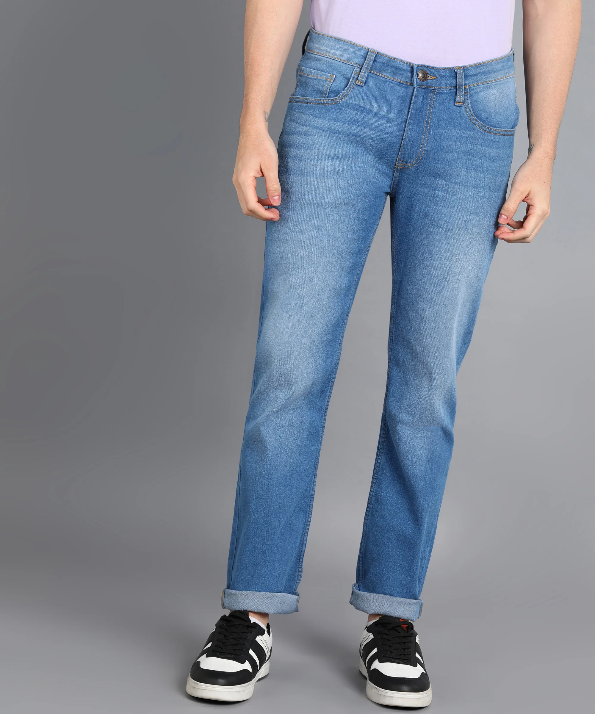 Men's Blue Regular Fit Washed Jeans Stretchable - Image 2