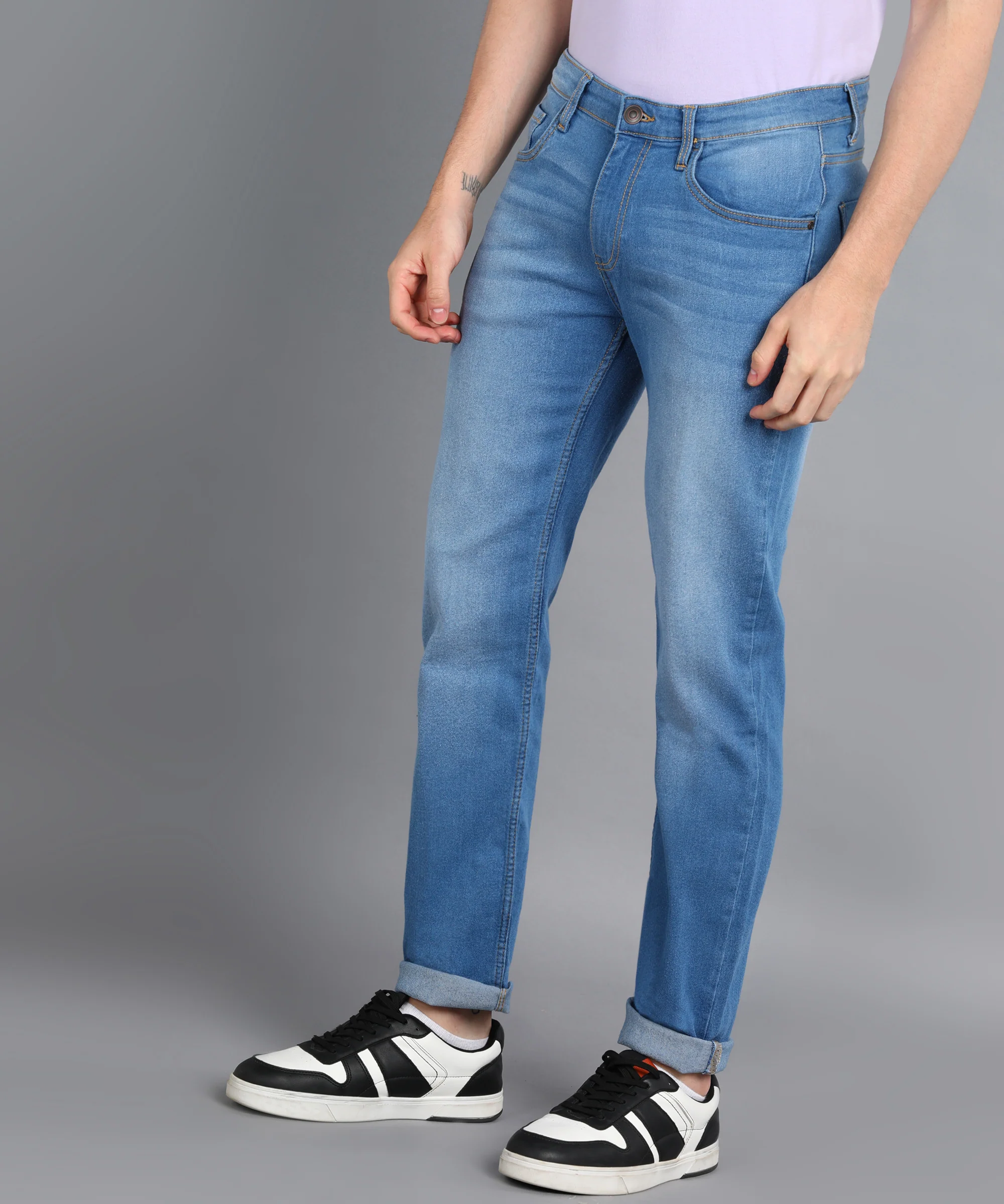 Men's Blue Regular Fit Washed Jeans Stretchable - Image 3