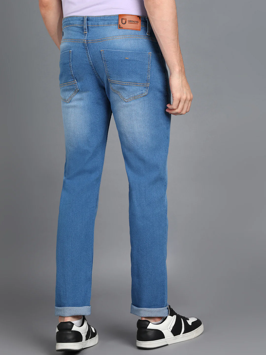 Men's Blue Regular Fit Washed Jeans Stretchable - Image 4