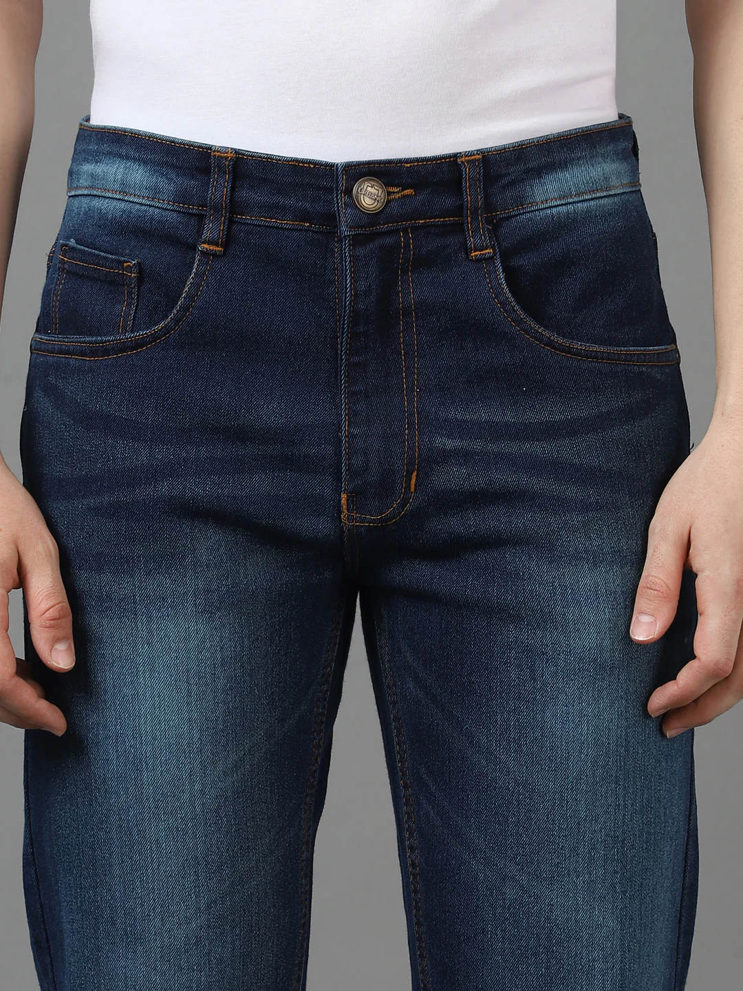Men's Blue Regular Fit Washed Jeans Stretchable - Image 3