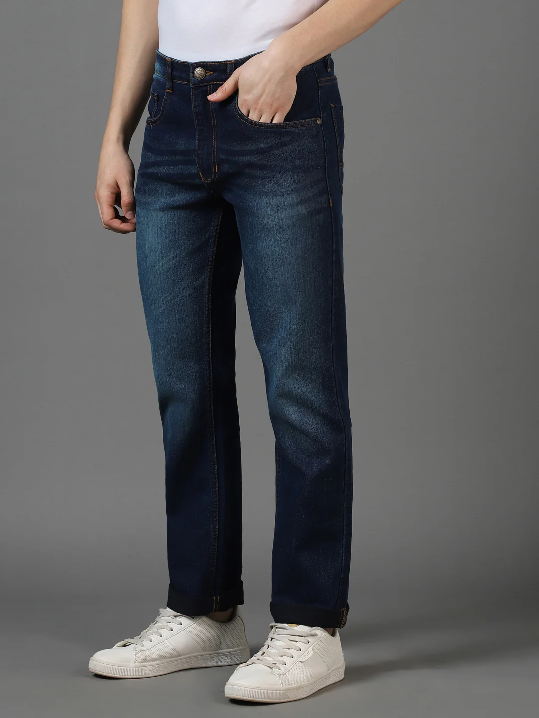 Men's Blue Regular Fit Washed Jeans Stretchable - Image 5
