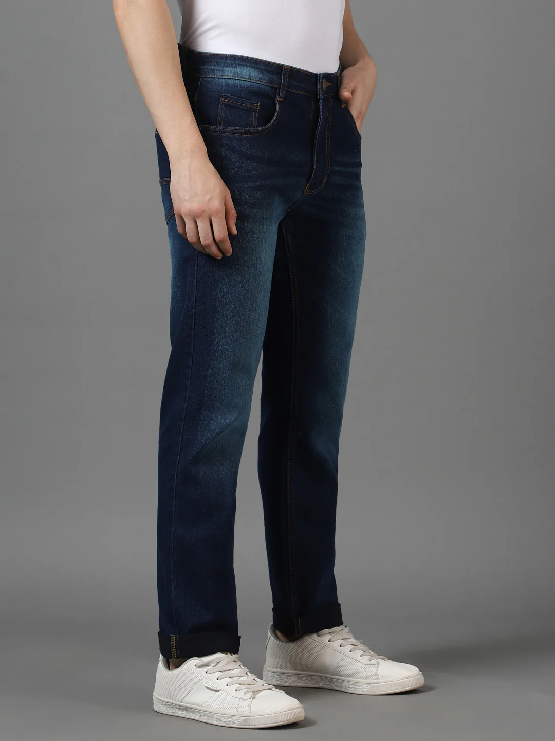 Men's Blue Regular Fit Washed Jeans Stretchable - Image 6