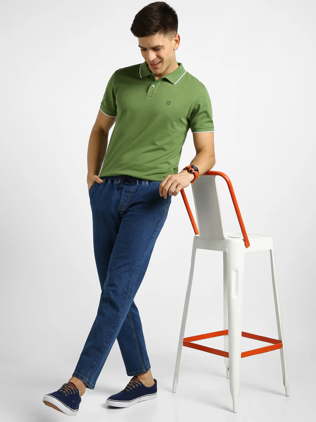 Men's Blue Regular Fit Washed Jogger Jeans Stretchable - Image 4