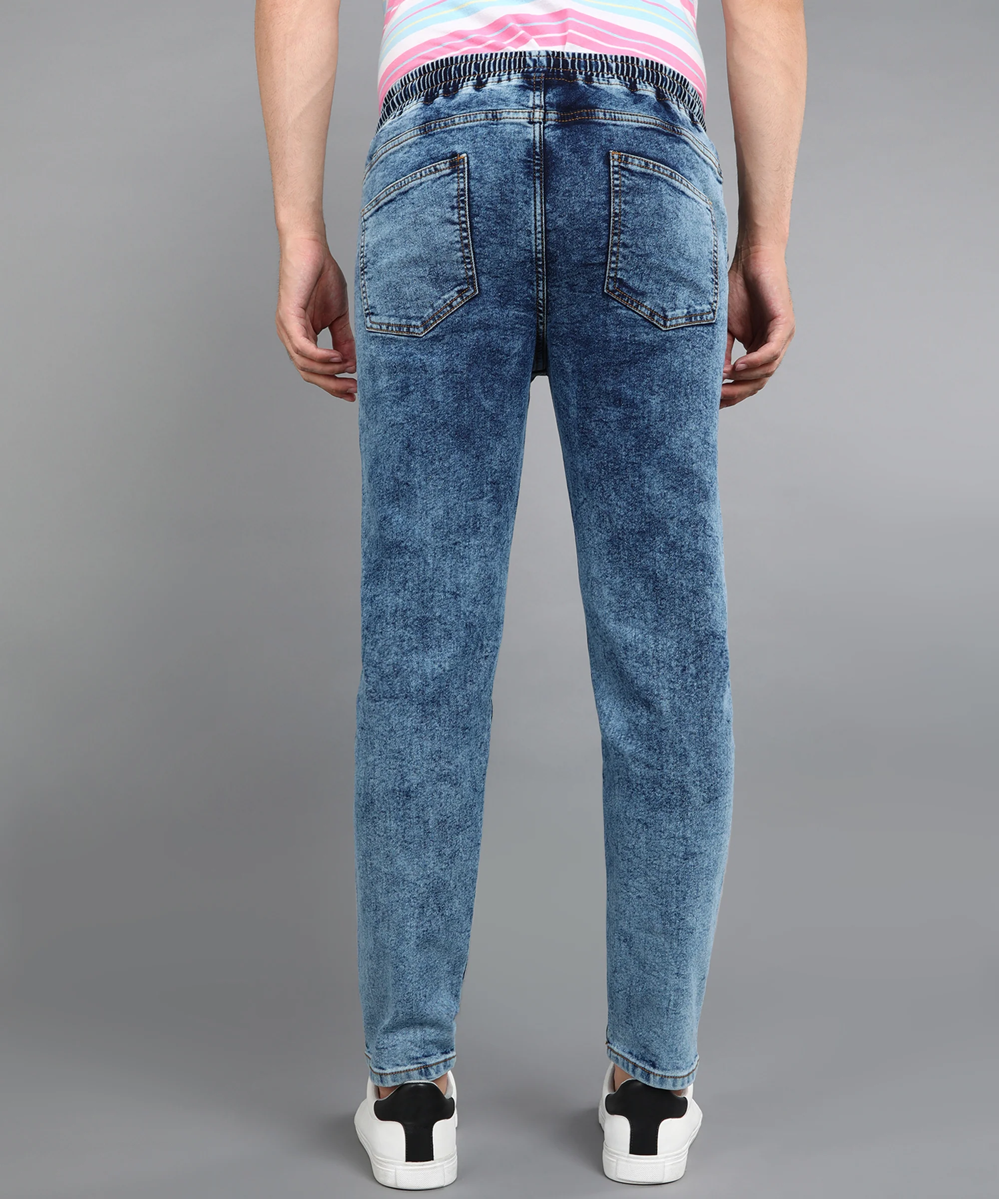 Men's Blue Regular Fit Washed Jogger Jeans Stretchable - Image 3