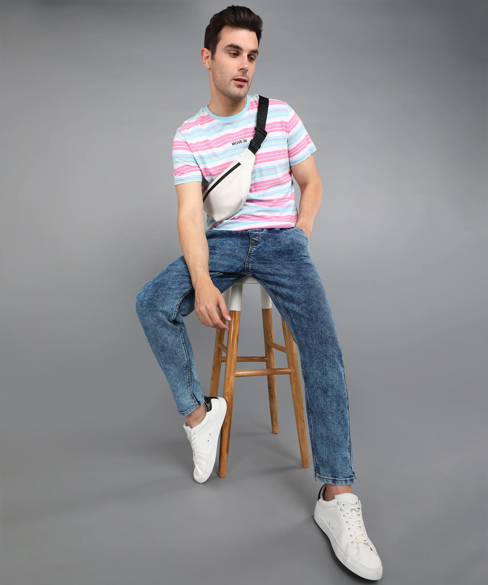 Men's Blue Regular Fit Washed Jogger Jeans Stretchable - Image 4