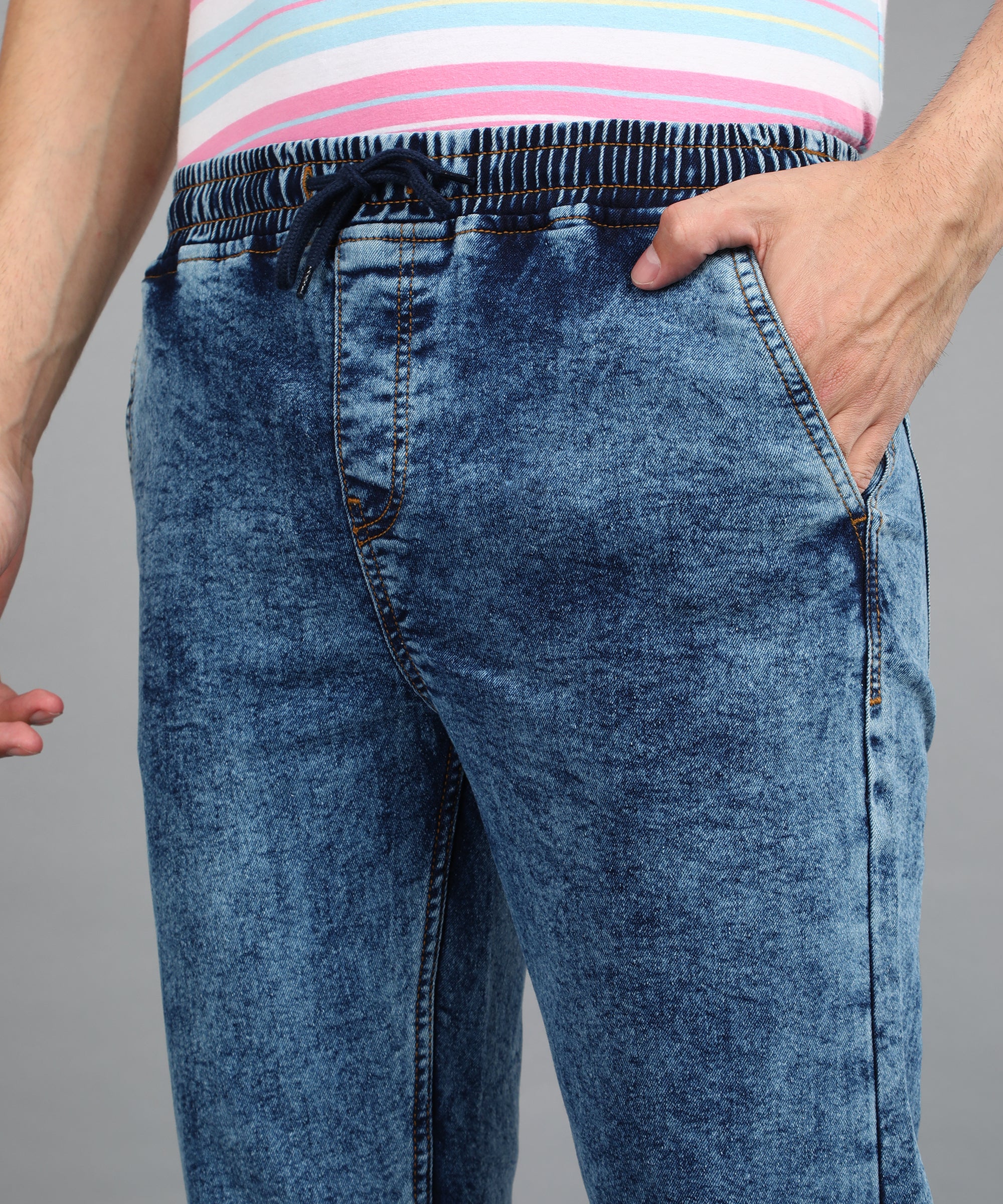 Men's Blue Regular Fit Washed Jogger Jeans Stretchable - Image 5