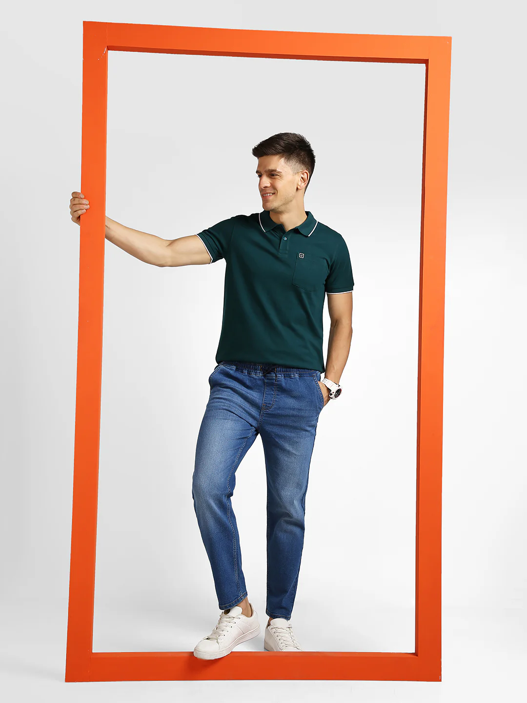 Men's Blue Regular Fit Washed Jogger Jeans Stretchable - Image 4