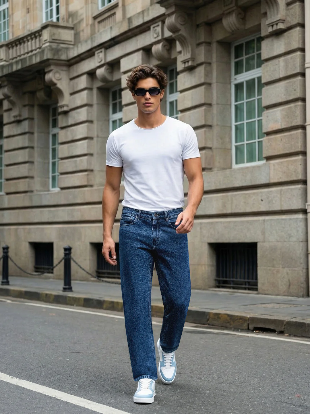 Men's Blue Relaxed Fit Washed Denim Jeans Non-Stretchable - Image 4