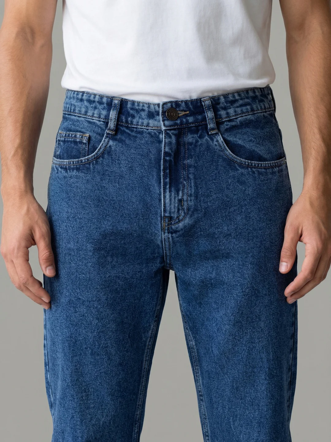 Men's Blue Relaxed Fit Washed Denim Jeans Non-Stretchable - Image 5