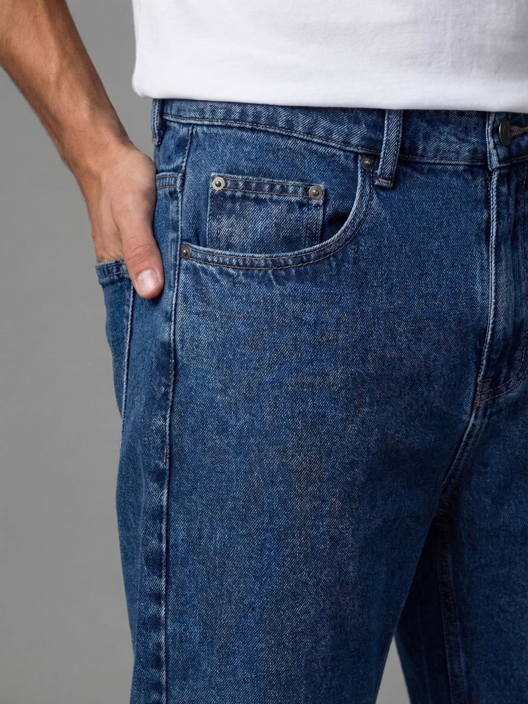 Men's Blue Relaxed Fit Washed Denim Jeans Non-Stretchable - Image 6