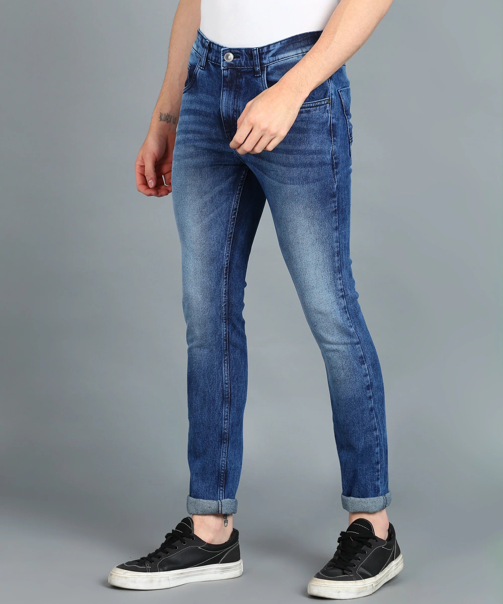 Men's Blue Skinny Fit Washed Jeans Stretchable - Image 2