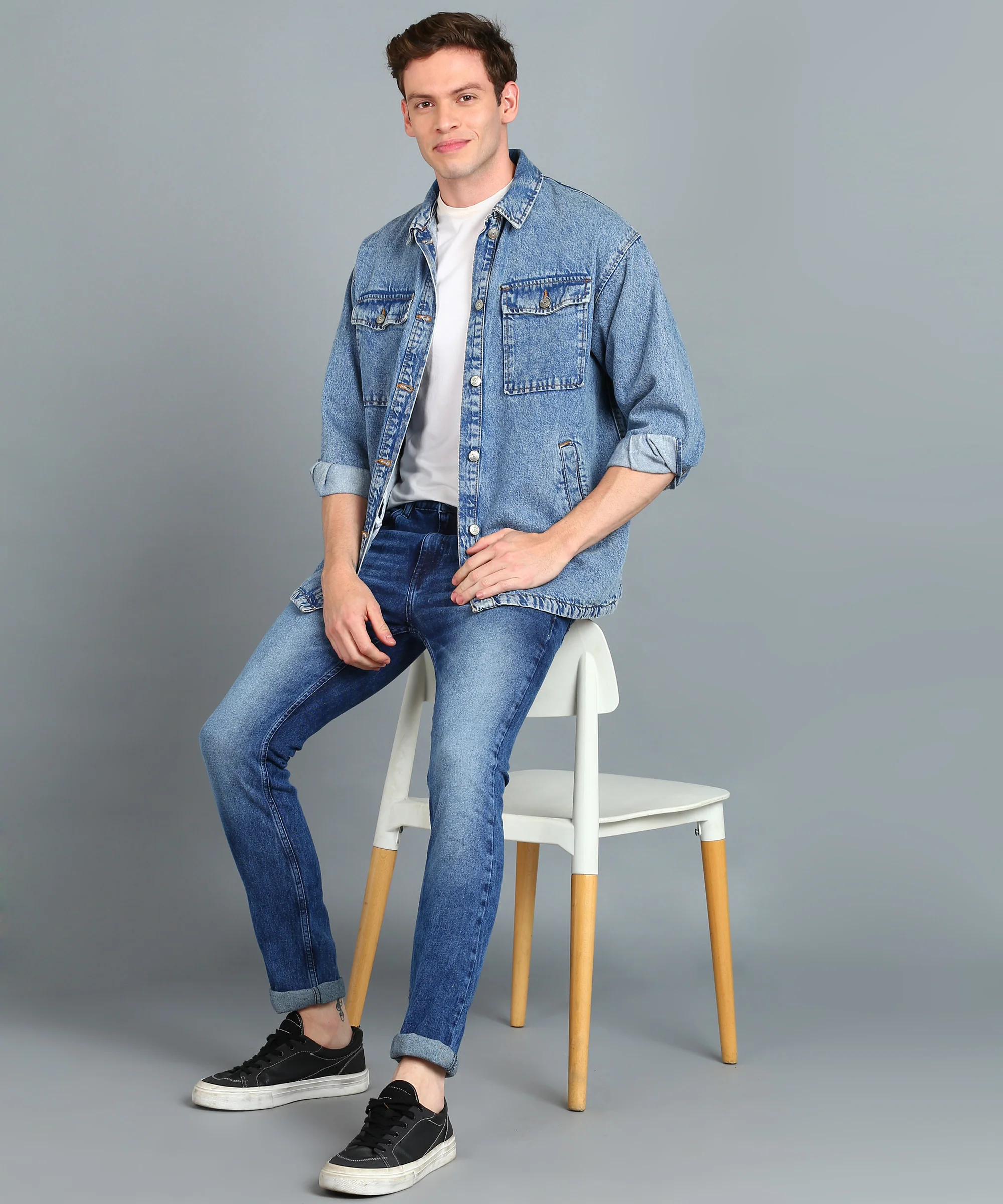 Men's Blue Skinny Fit Washed Jeans Stretchable - Image 4